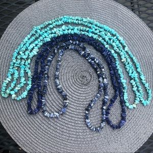 Bundle of 4 natural blue stone chip necklaces